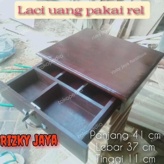 Laci Uang Kasir Kayu Jati Pakai Rel