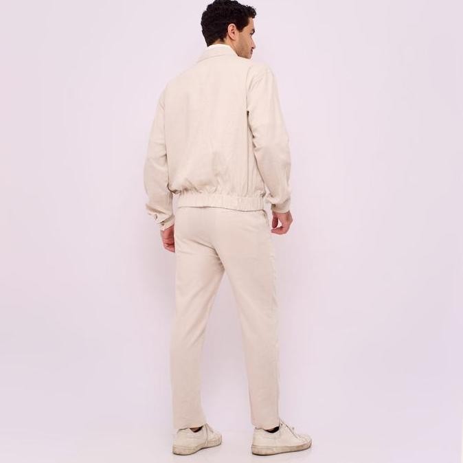 Promo Remedy Jaket Bomber Linen Pria Warna Cream - Aneto Linen Bomber Jacket