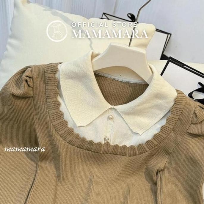 Murah Mamamara - Atasan Wanita Lace Kerah Rajut Knitwear Inner Fit Body Wol Santai Cardigan Panjang 