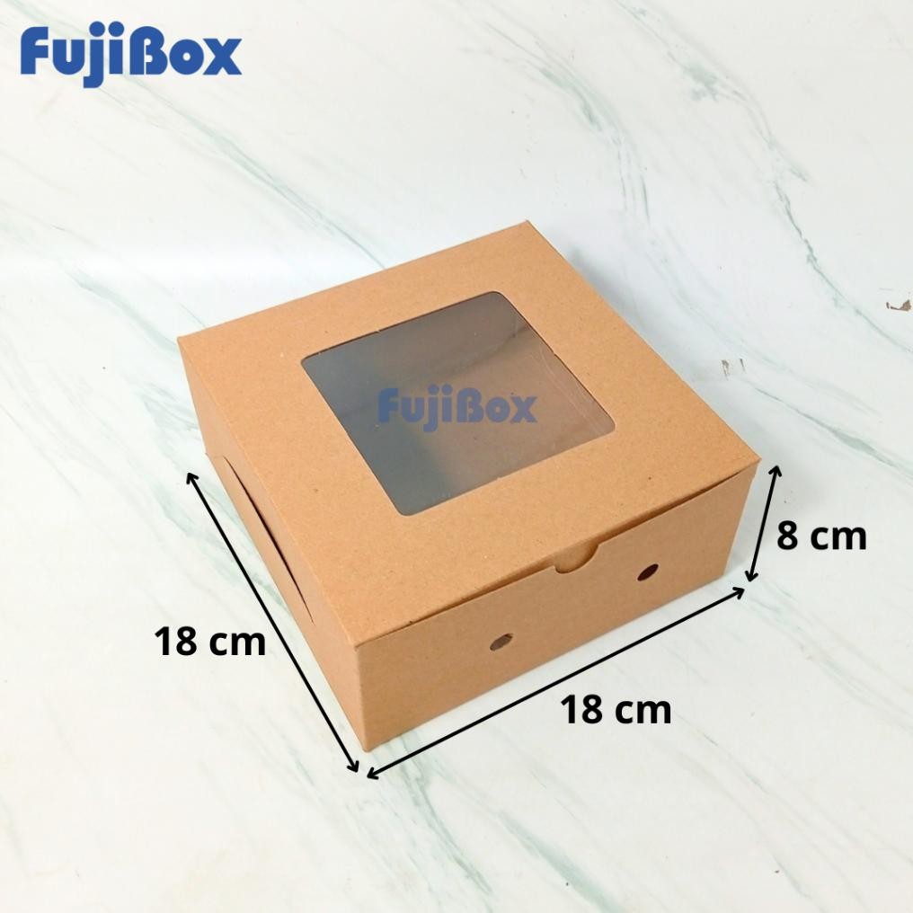 

( 10 Pcs ) Kotak Dus Kue Kraft Coklat Laminasi Jendela 18 x 18 x 8 aSt