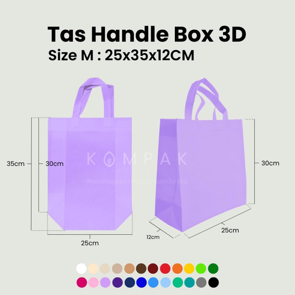 

1 LUSIN / 12 PCS - Tas Spunbond Press Handle Box 3D 25x35x12cm Kantong Goodie Bag aSt