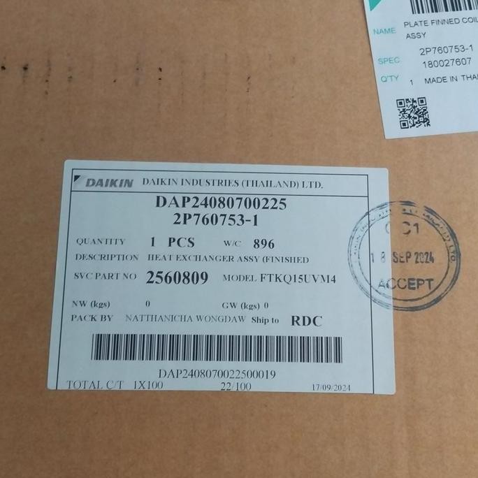 Evaporator Indoor Ac Daikin Std Inverter Thailand 1/2 3/4 1 Pk Ftc20Nv14 Ftkc15Tvm4 Ftkc20Tvm4 Ftkq1