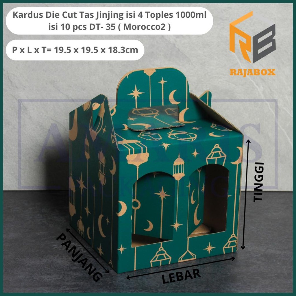 

DT-35 Kardus Die Cut Tas Jinjing Isi 4 Toples Jar (UKURAN TOPLES 9CM DAN TINGGI 17.5CM) Amaris aSt