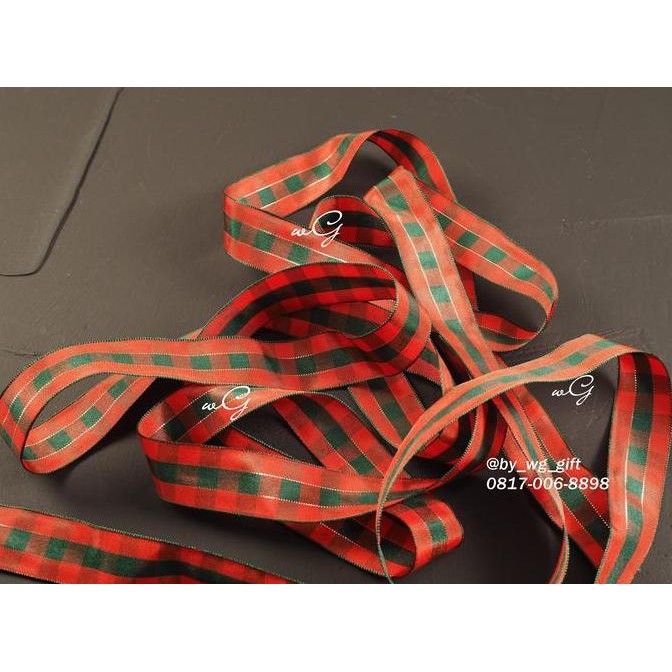 

Baru Pita Kain Kotak Kotak Hijau Merah 2.5cm Ribbon Kado & Parcel