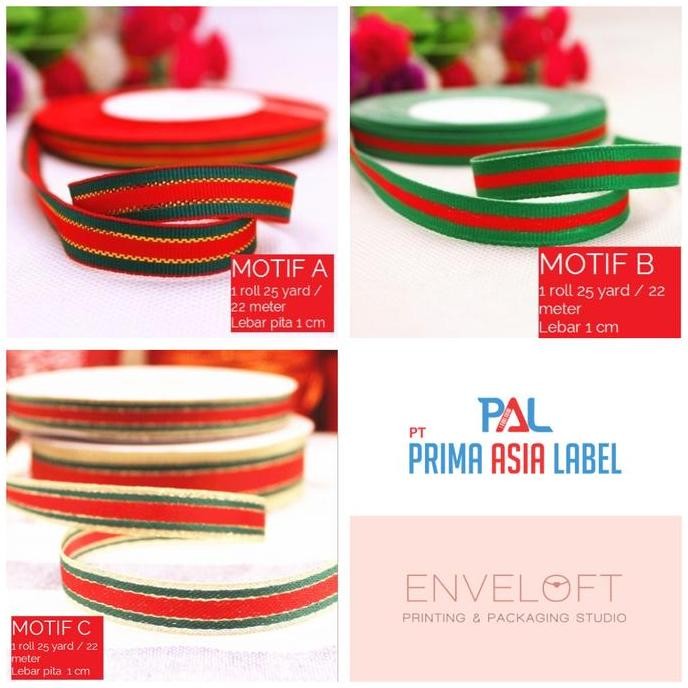 

Baru Pita Merry Christmas 1 Roll Ribbon Natal Merah Hijau Emas untuk Kado