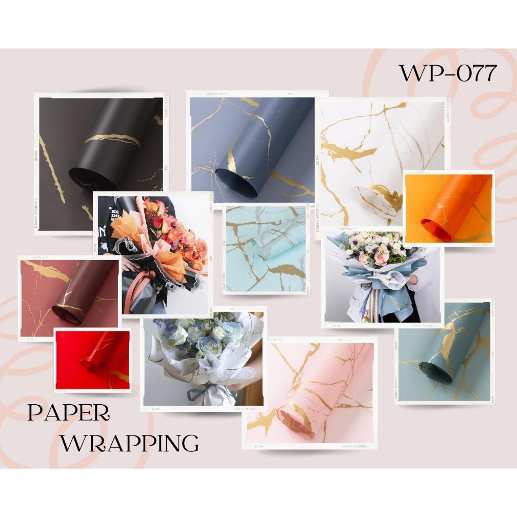 

[20 Lembar] WP077 - Golden Marble Flower Wrapping Paper Korea Bouquet Kertas Pembungkus Bunga aSt