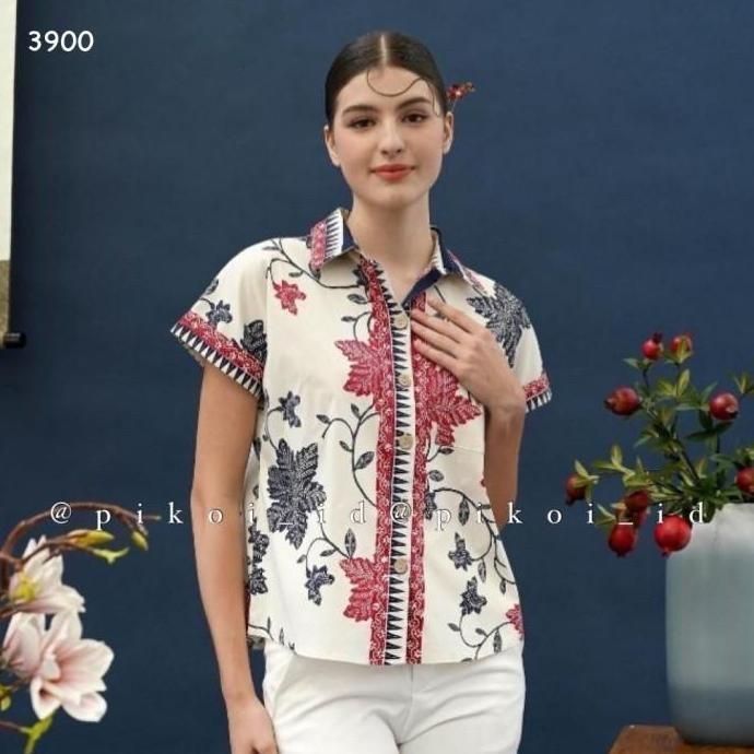 ATASAN BATIK WANITA MODERN / BAJU KEMEJA KERAH BATIK LENGAN PENDEK