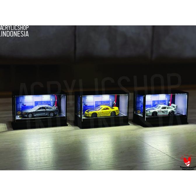Diskon Display Akrilik 1:64 LED - Rak Hotwheels Single Car Mainan Miniatur