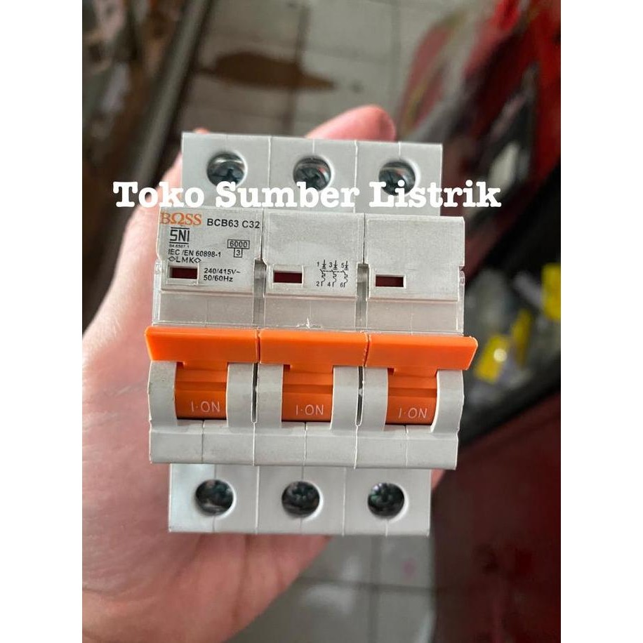 Mcb 3phase boss sikring 3p 10a 16a 20a 25a 32a 40a 3 phase induk 6kA