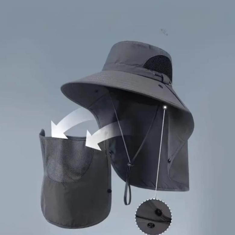 Topi Anti UV / Sinar Matahari  Dengan Masker Pelindung untuk Pria & Wanita / Topi Pancing / Topi Pan