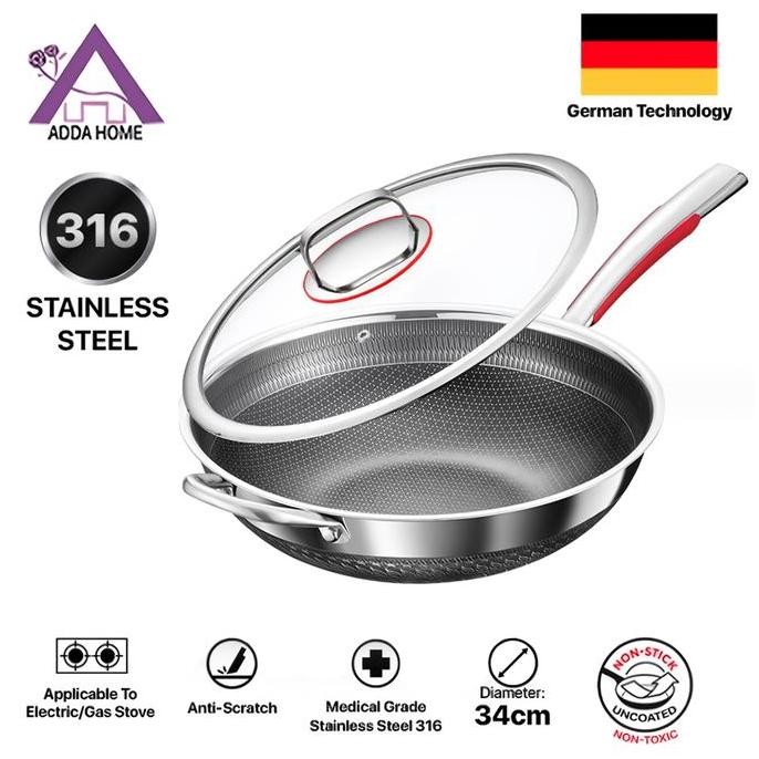 NC PREMIUM Wajan Wok Pan Stainless 304 Anti Gores Anti Lengket