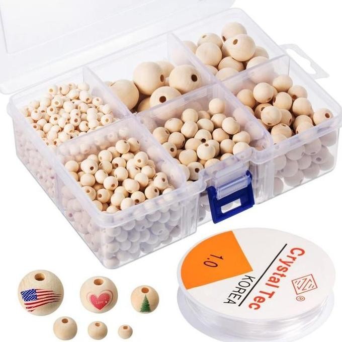 1Set Bola Kayu Manik Kayu Natural Manik Manik Kayu Manik Kayu Bulat