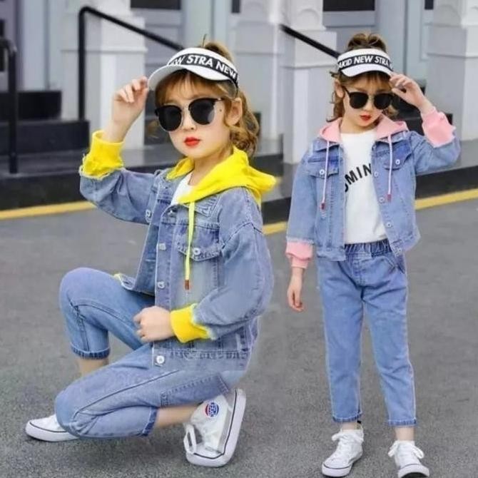 Jaket Jeans Hoodie Anak Lengan Panjang Ada Rawis Untuk Anak Usia 2-14Thn