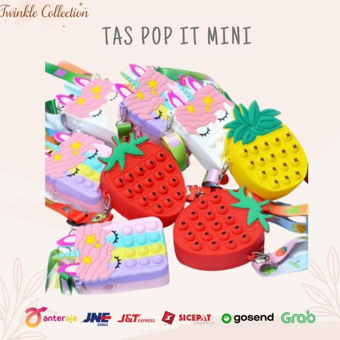 Tas Anak Pop It Mini Sling Bag Unicorn Strawberry Nanas Plus Strap