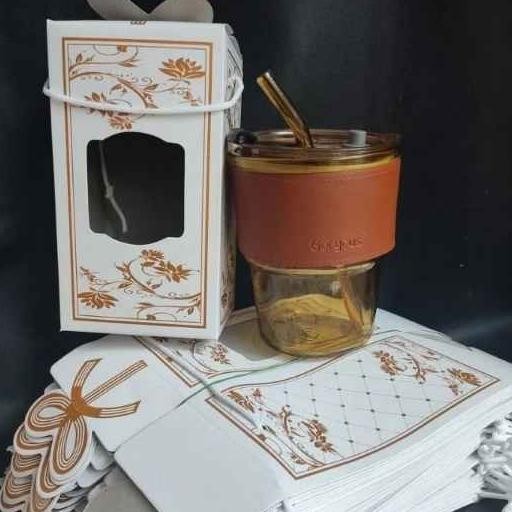100 Pcs Souvenir Pernikahan Gelas Tumbler Aesthetic Kaca Sedotan Kemas Box Suvenir Sopenir