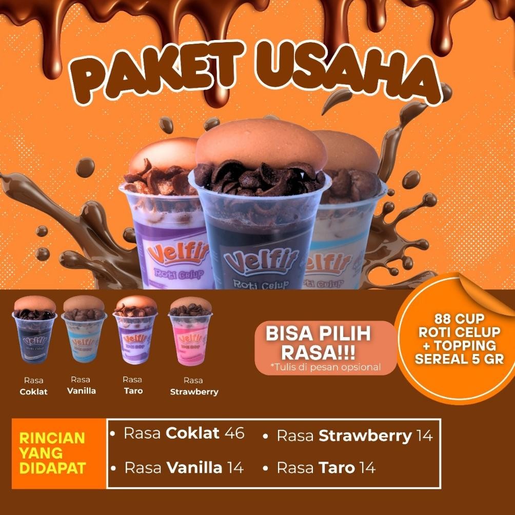 (MAX ORDER 1 PAKET) Paket Usaha 88Cup Velfit Roti Celup MIX 4  RASA