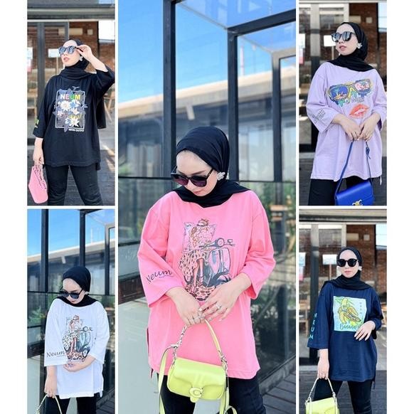 NEUM Kaos Oversized viral Terbaru t shirt atasan wanita modern - Kaos import semi tunik  kekinian - 