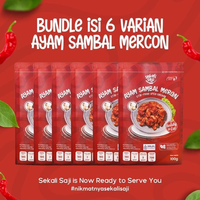 

Rps Sekali Saji - Bundling 6 Ayam Sambal Mercon Lauk Instant 100Gr Makanan Siap Saji Lauk Mateng Halal