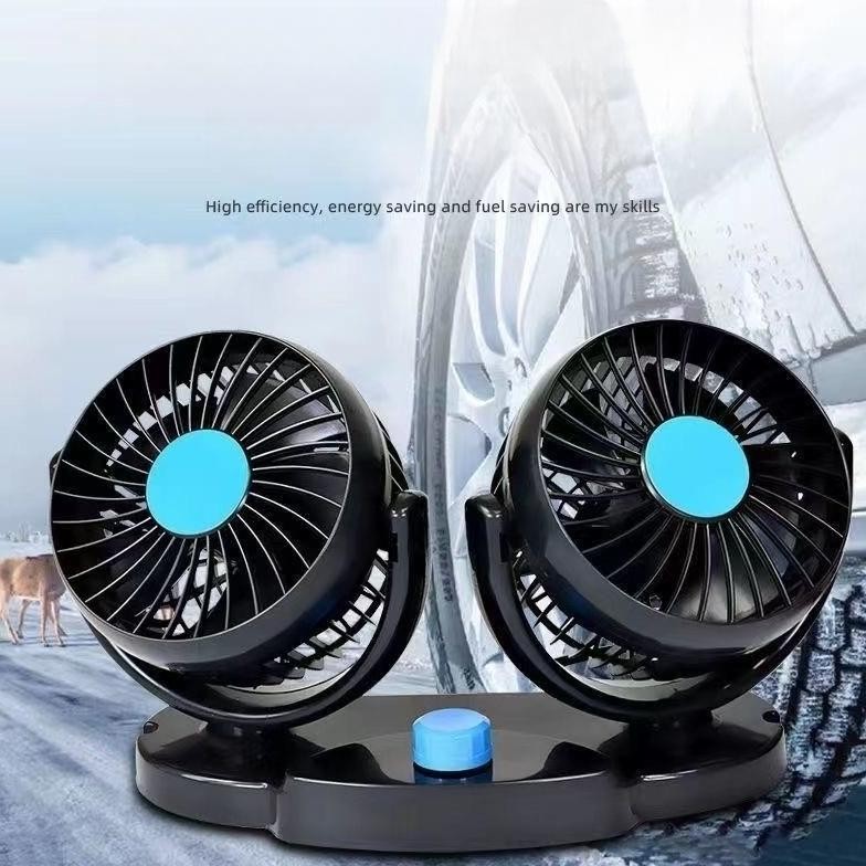 Kipas Mobil Portable/Kipas Angin Mobil 2 Kepala /12/24v Kipas Pendingin Truck USB Dashboard Rotasi 3