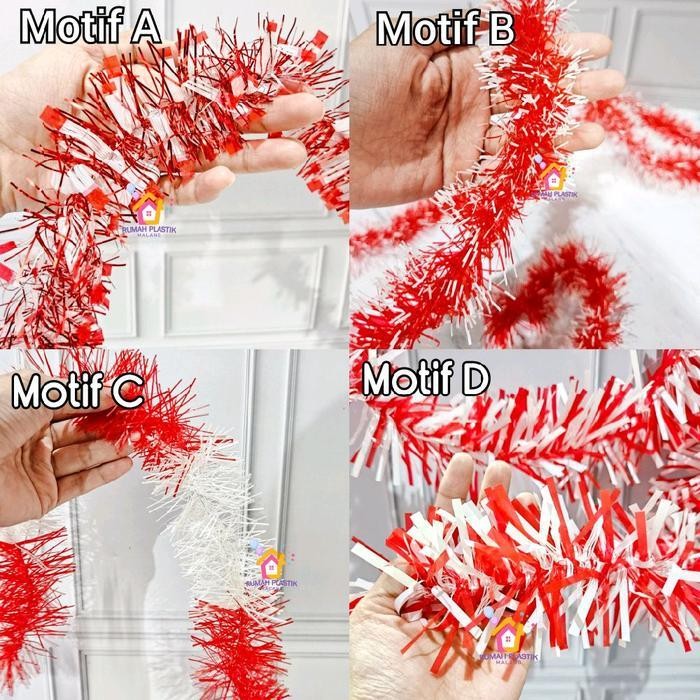 HS SLINGER MERAH PUTIH MURAH standart tebal 5cm panjang 2m 17 agustus bulu rumbai tali dekorasi dirg