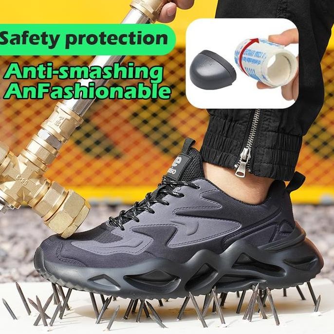Sepatu Safety Pria Aeiso V19 Sneakers Sporty Import Ringan Ujung Besi, Safety Protection And Fashion