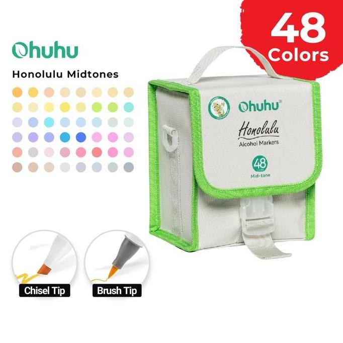 

OHUHU Honolulu Mid-Tone 48 Colors Dual Tip (Brush & Chisel) Spidol Mewarna Alcohol Painting Coloring Alcohol Alkohol