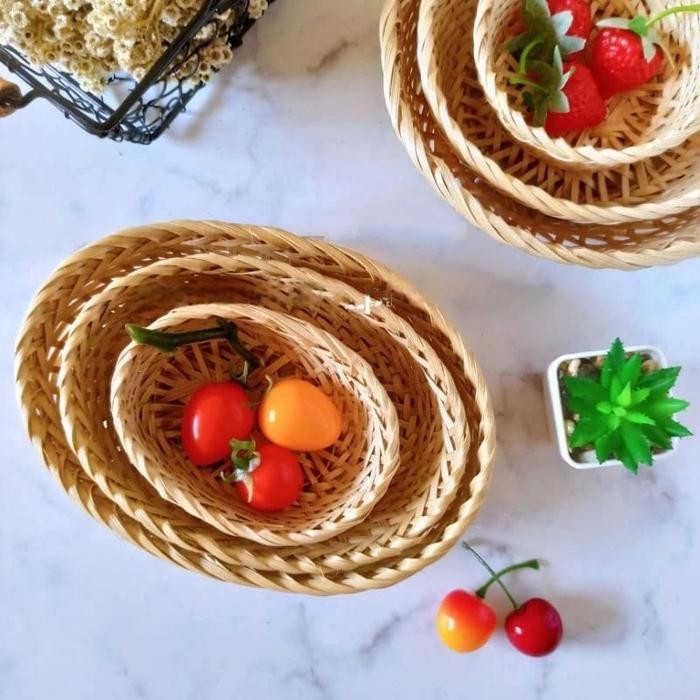 

IX Keranjang Oval Mini Anyaman Bambu Tempat Snack, Dodol, Buah, Hampers