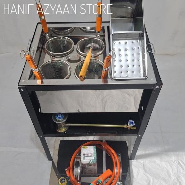 Dandang Mie Ayam 4 Lubang Set Pelindung Angin Panci Mie Ayam 4 Lubang Stainless