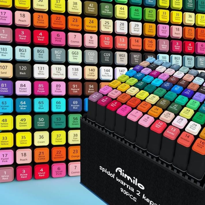 

[READY] Aimilo Spidol Warna Warni 1 Set Sketch Marker 2 Tip Touch Marker 48/60/80 Warna