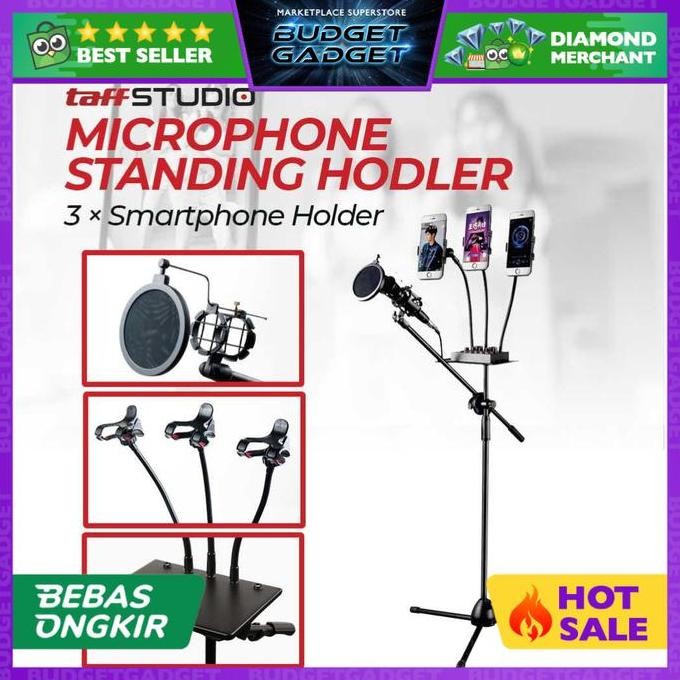 Diskon Tripod Mic NB-04P + 3 Holder HP - Dudukan Mikrofon & Smartphone Live Streaming