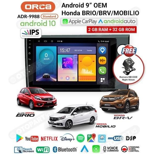 Head Unit Android 9inch + Frame OEM Honda BRIO ORCA