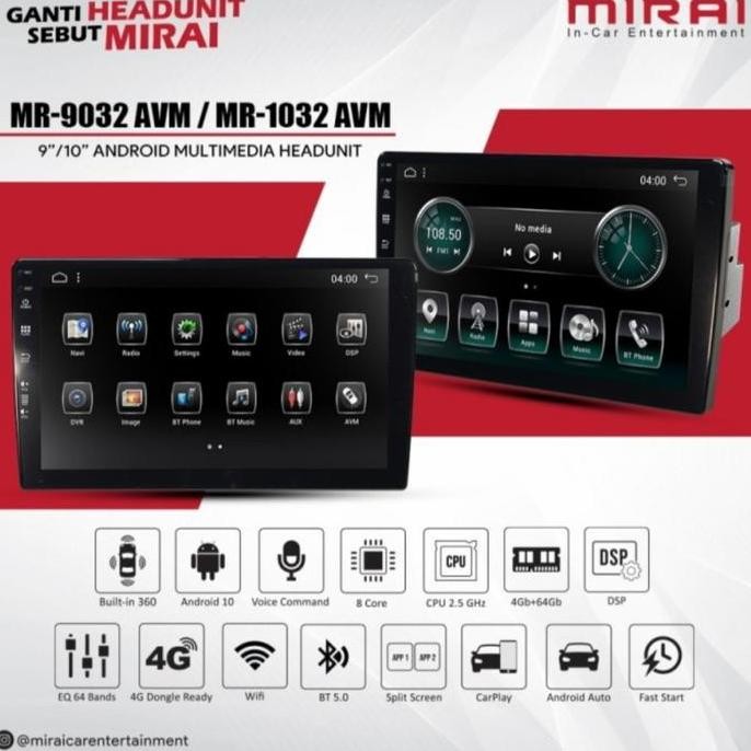 Headunit Android 9 Inch Mirai MR-9032 AVM Ram 4/64+ Kamera 360 Mirai