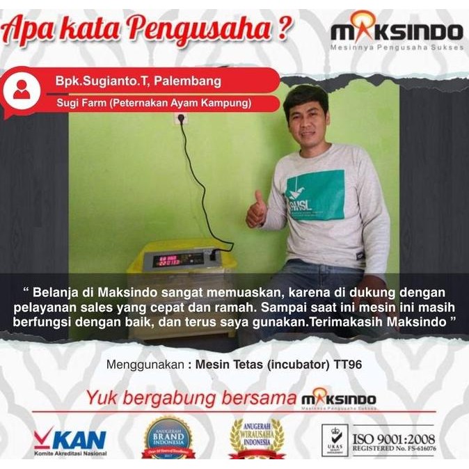 Maksindo Mesin Penetas Telur 96 Butir Otomatis Agr-Tt96 Kualitas Terbaik Harga Termurah