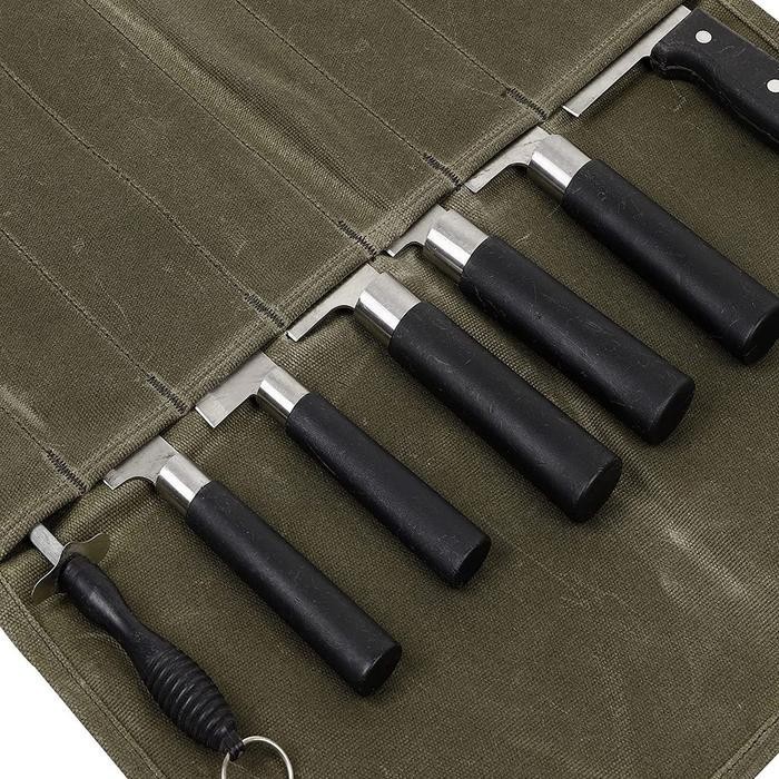 SL Tas Penyimpanan Pisau dari Kanvas Wax, Portable untuk Chef, Piknik, Camping, BBQ, dan Dapur