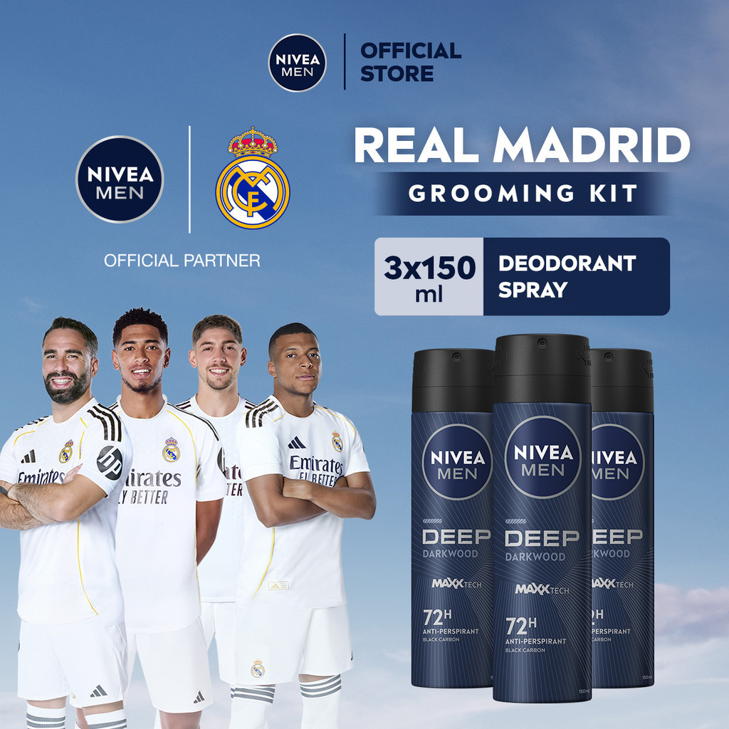 (PAKET HEMAT ISI 3) NIVEA MEN Deodorant Spray Deep Darkwood 150ml - Deodoran semprot pria melawan ba