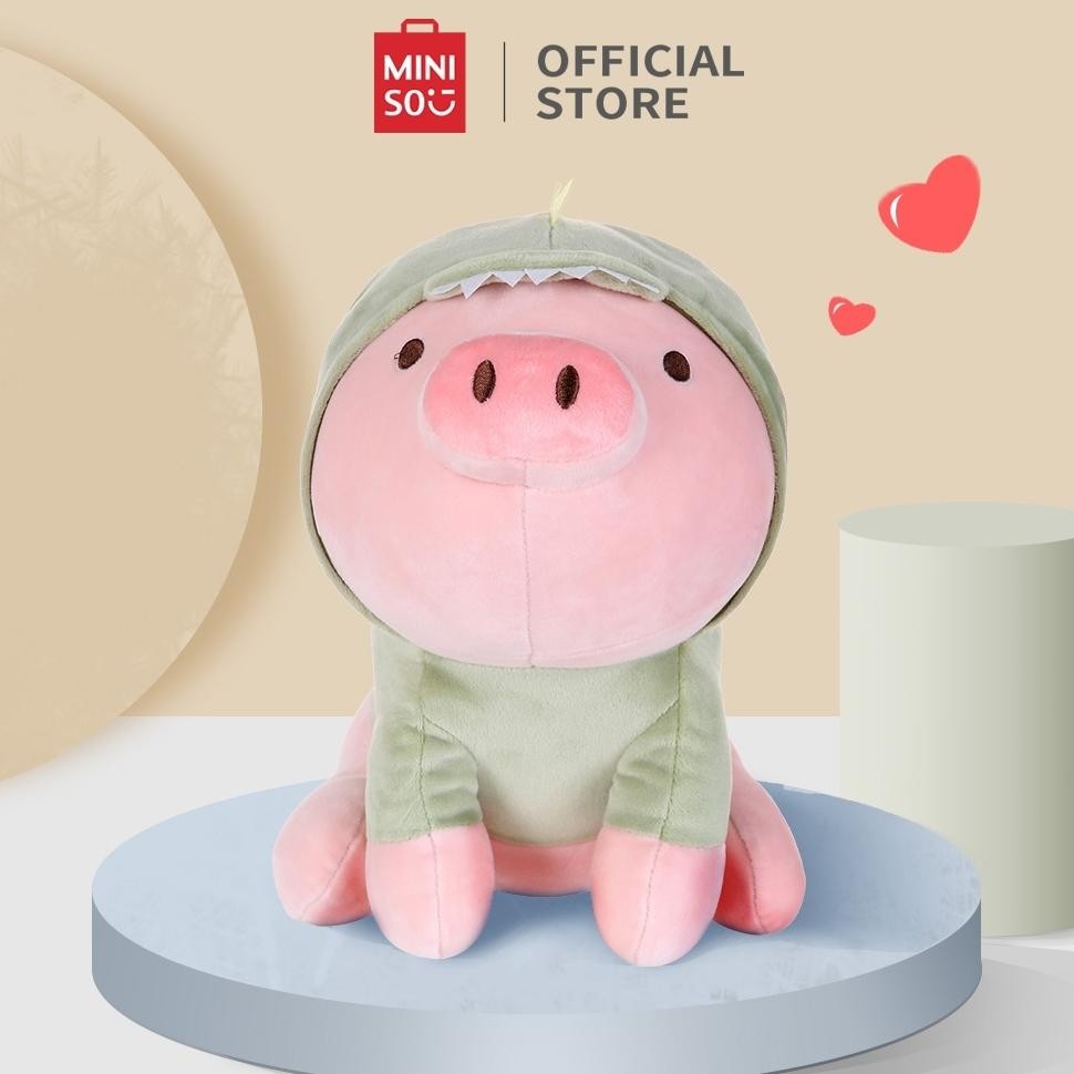 MINISO TOY - Miniso Official Boneka mainan anak Sitting Piglet Plush Toy with Dinosaur Hoodie