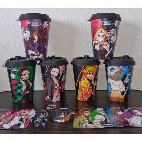 Demon Slayer x Family Mart Collectible Card and Cup, Keychain, Badges / Pin, Gantungan Kunci, Koleks