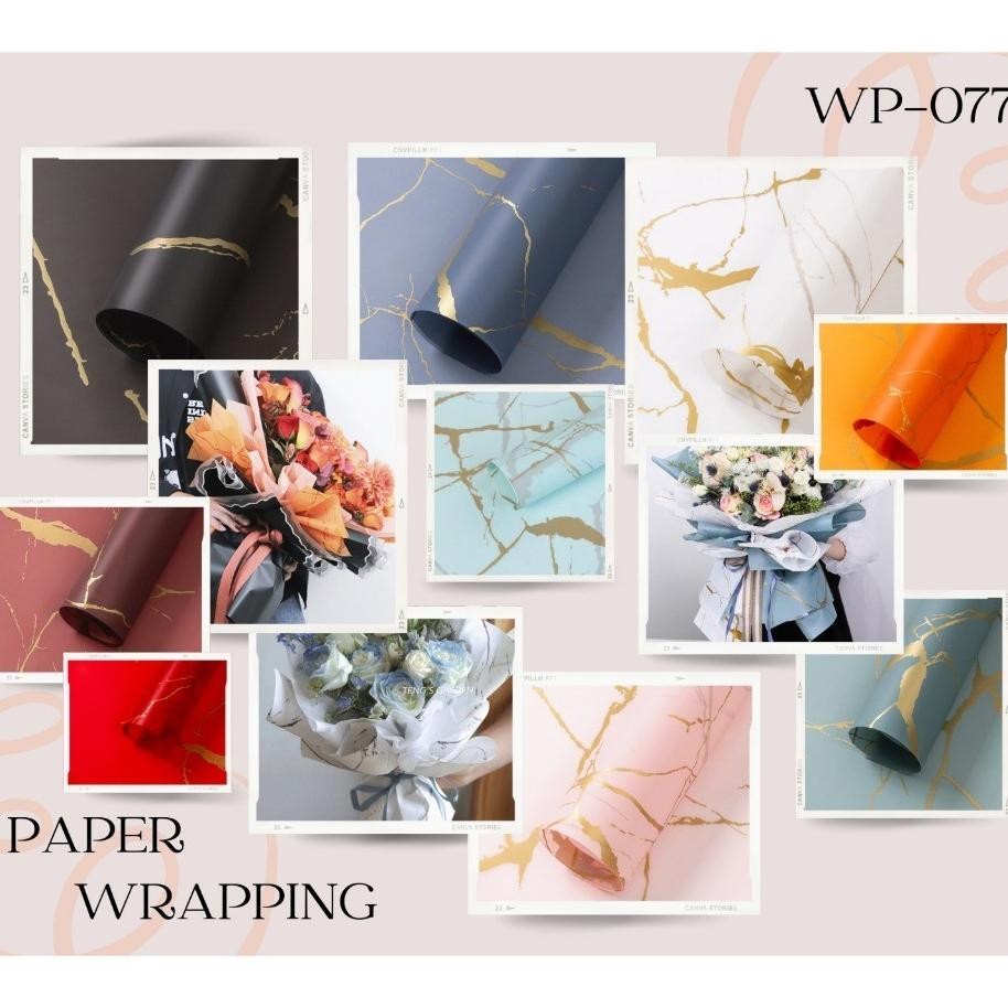 

20 Lembar Kertas Pembungkus Bunga Korean Style Motif Marble Gold Elegan Wateroof Untuk Buket Bunga Hadiah Spesial Kualitas Flst Wp077
