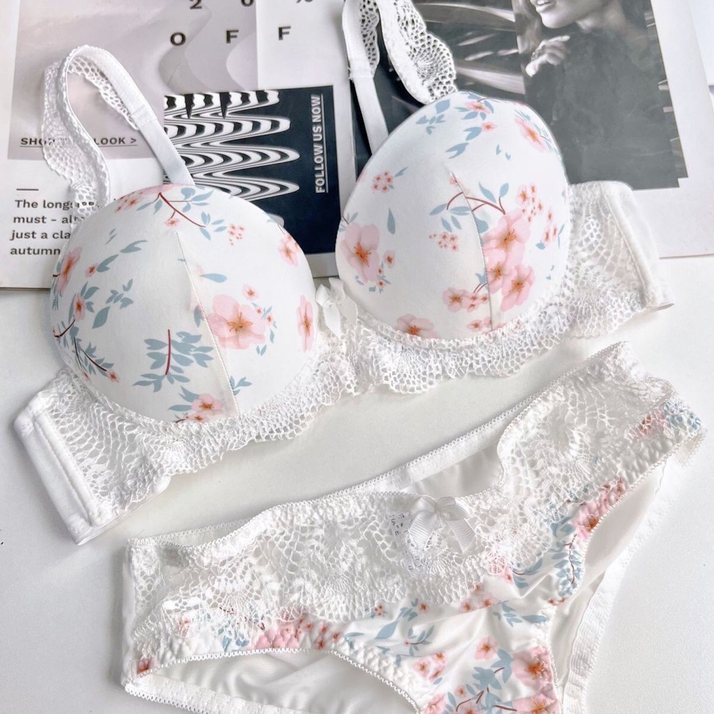 [Yunrouju][COD] Bra pakaian dalam ukuran besar MM gemuk, bra motif bunga lucu manis, set bra besar d