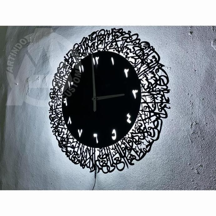 

PROMO! kaligrafi al ikhlas jam dinding lampu led