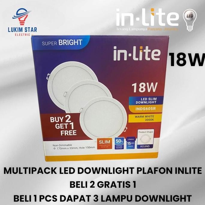 Inlite Lampu Downlight Plafon Led 18Watt Multipack Led Downlight Inbow Inlite Inds605R 18 Watt New S