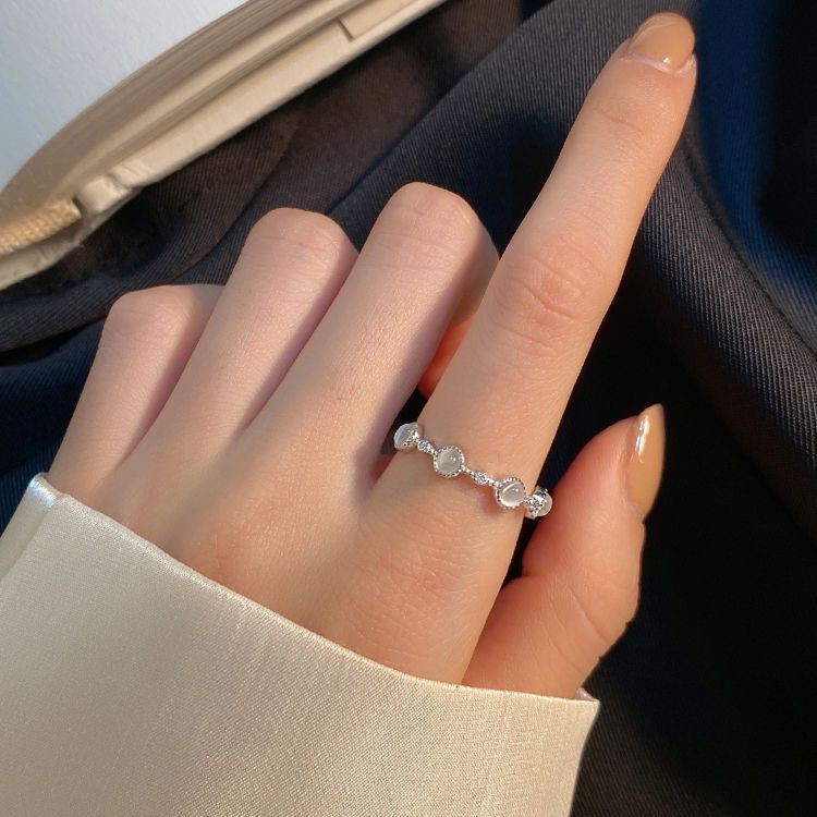 s925Cincin Batu Mata Kucing Perak Murni untuk Wanita dengan Kepribadian