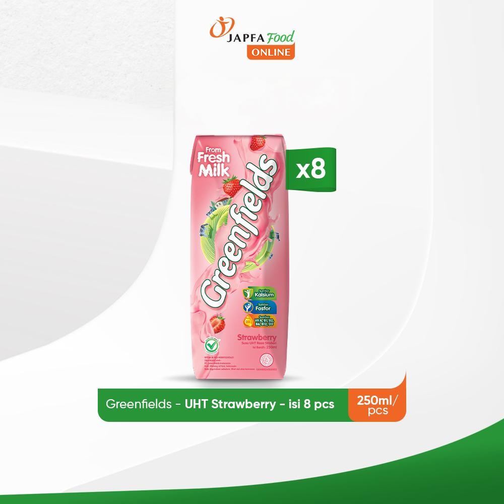 

Greenfields Susu UHT Strawberry 250 ml - isi 8 pcs - 100% Fresh Milk dari Greenfields Farm