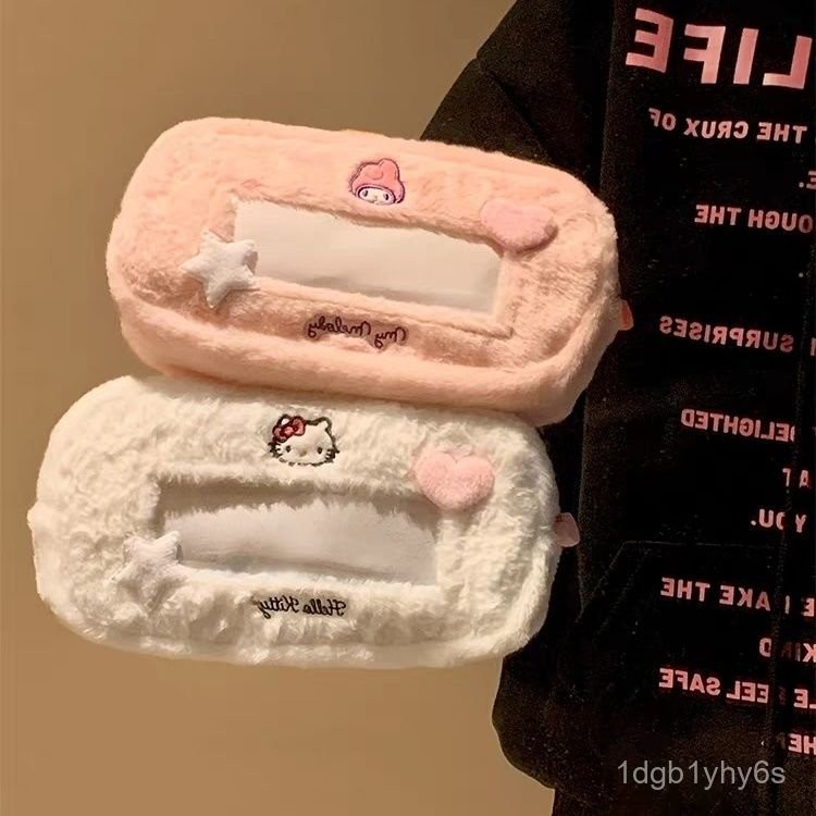 

25New Sanrio Cute Transparent Window Plush Pencil Case High Appearance Large Capacity Student Stationery Bag ZTEZ