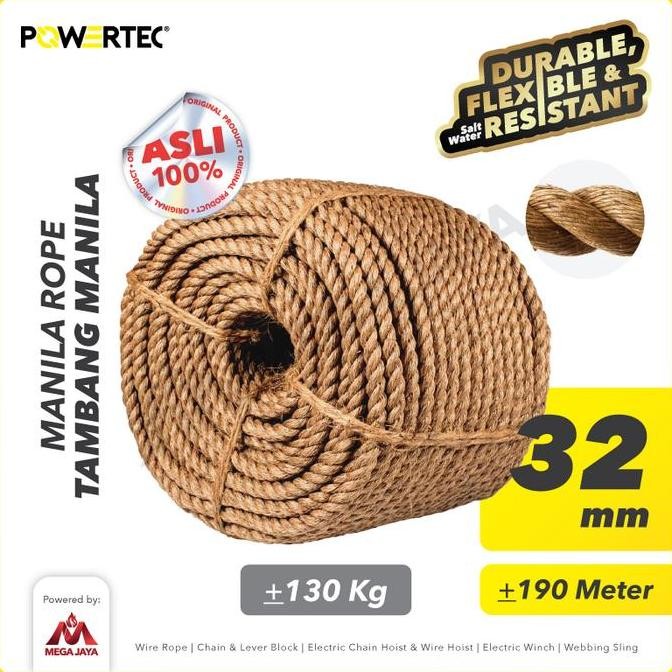 

TALI TAMBANG MANILA ROPE 32 MM X 190 M X 130 KG POWERTEC TAMPAR DADUNG ORIGINAL DAN TERPERCAYA