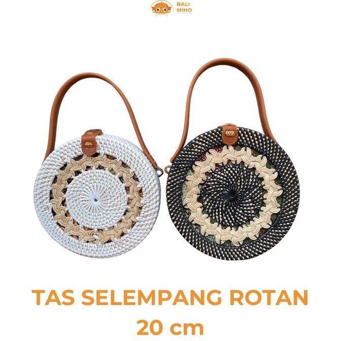 Produk Unggulan] Tas Rotan Bulat Pegangan diameter 20 cm - Tas Rotan bulat - rattan bag - Tas atte B