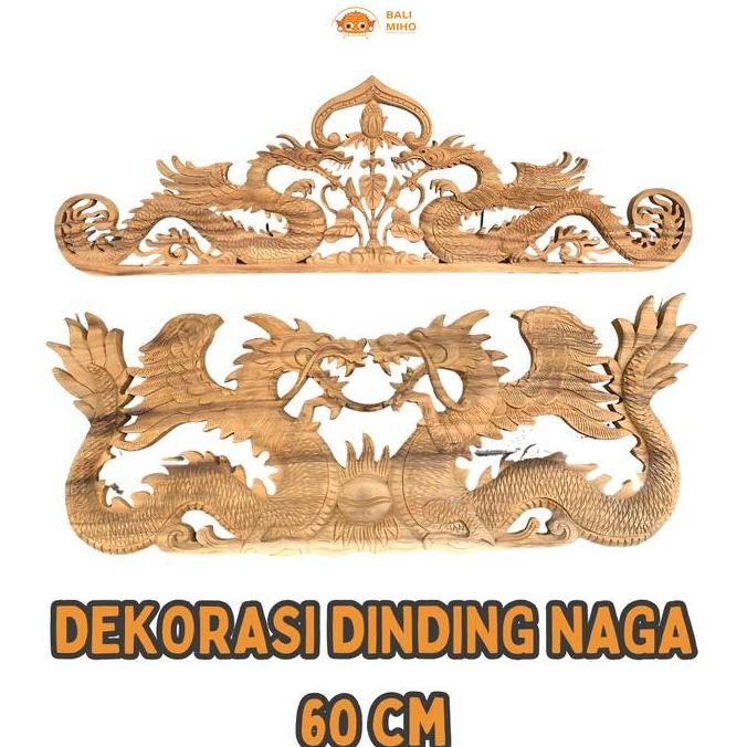 ] Dekorasi Dinding Naga Kayu Berhadapan 60 cm - Pajangan Dinding Naga Kayu - Dragon Wall Decoration 