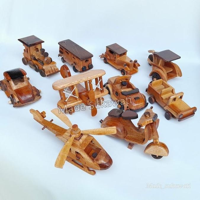

Produk Terbaik] Kerajinan kayu miniatur mobil kendaraan mini becak pesawat helikopter sepeda motor