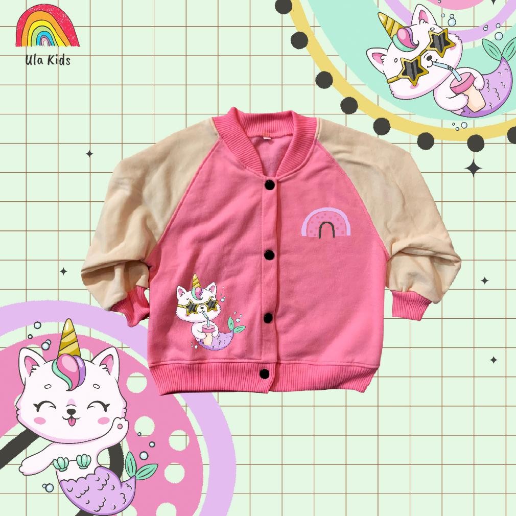 Fg-80 Varsity Jacket Baseball Anak Ula Kids 1 - 6 Tahun Unicorn Cat Mermaid Collection Fg-80