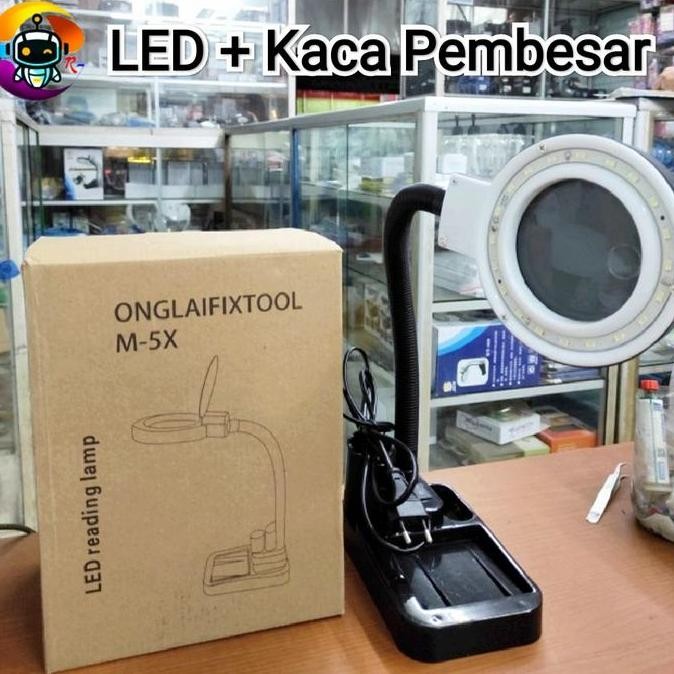 TERMURAH - Lampu Led Meja Kerja Teknisi Hp Plus Kaca Pembesar M5x Onglai Original